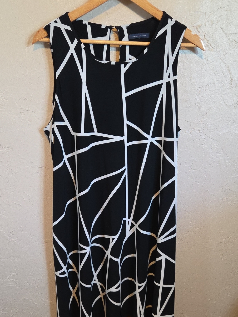 Tommy Hilfiger Black & White Geometric Workwear Midi Dress Size Large